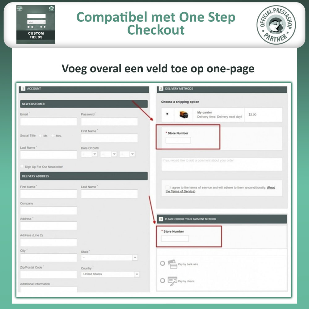 module - Registratie en Proces van bestellingen - Voeg aangepaste afrekenvelden toe - 3
