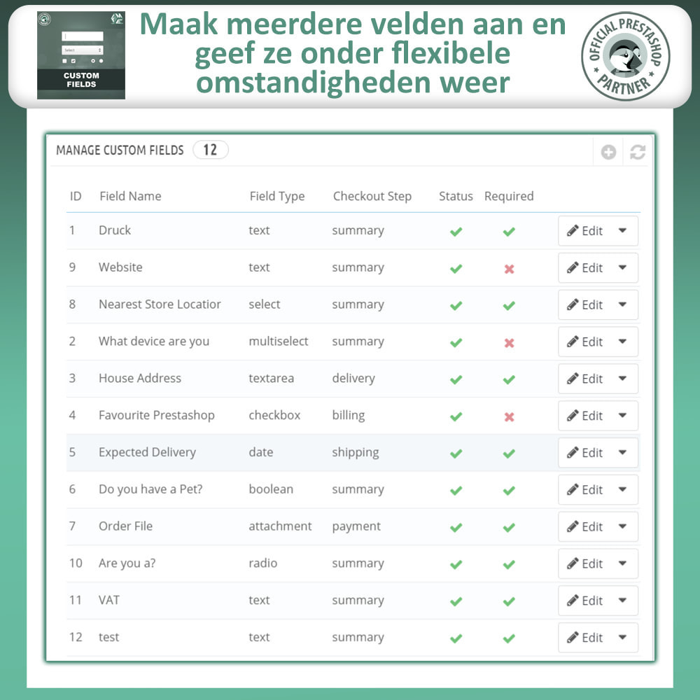 module - Registratie en Proces van bestellingen - Voeg aangepaste afrekenvelden toe - 9
