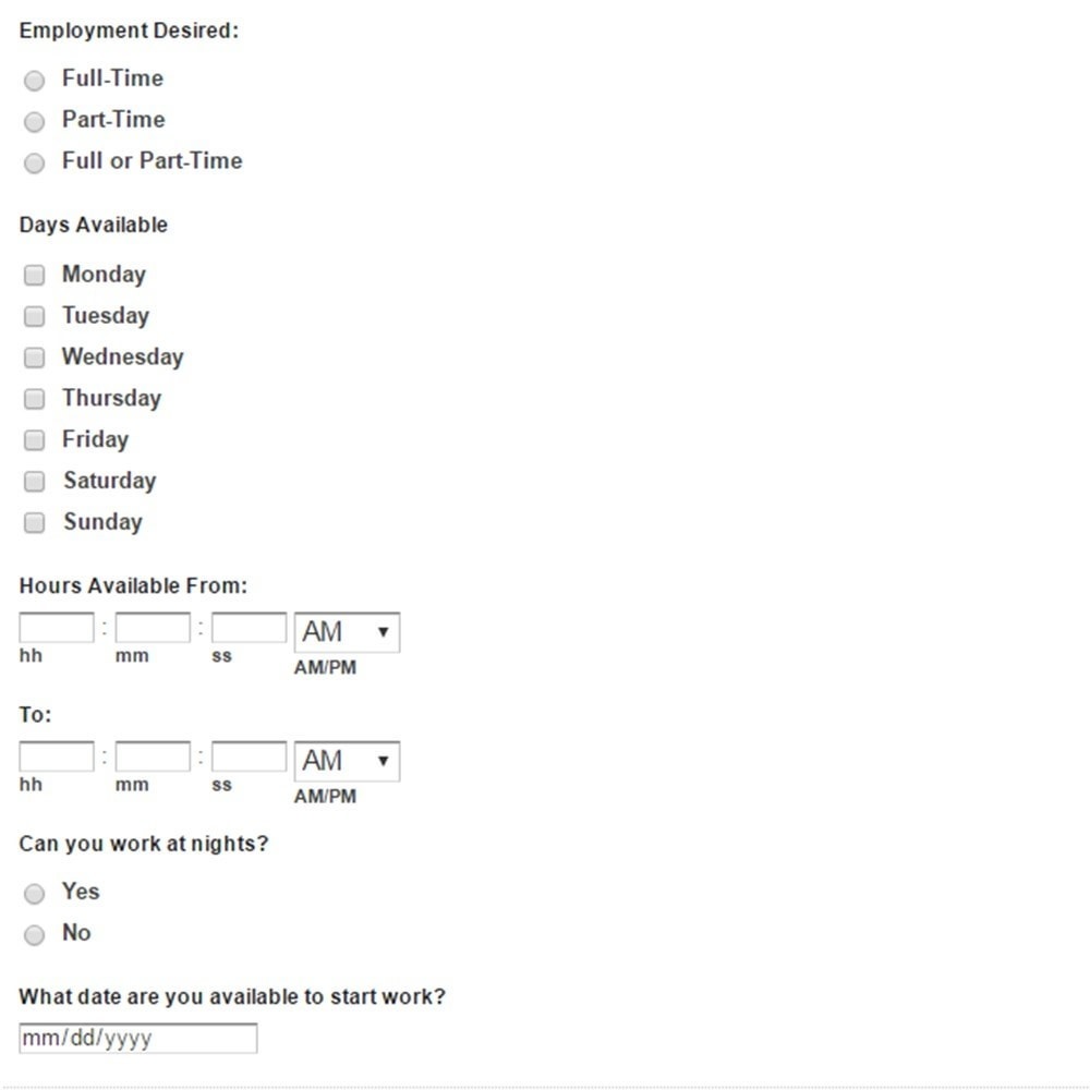 work applications forms